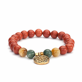 mala armband tijgeroog, mosagaat, rode jaspis