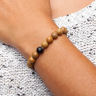 Mala armband hout - zwarte agaat 
