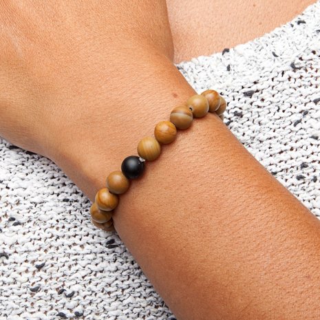 Mala armband hout - zwarte agaat 