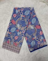 Thaise doek: blad + motieven - blauwe achtergrond